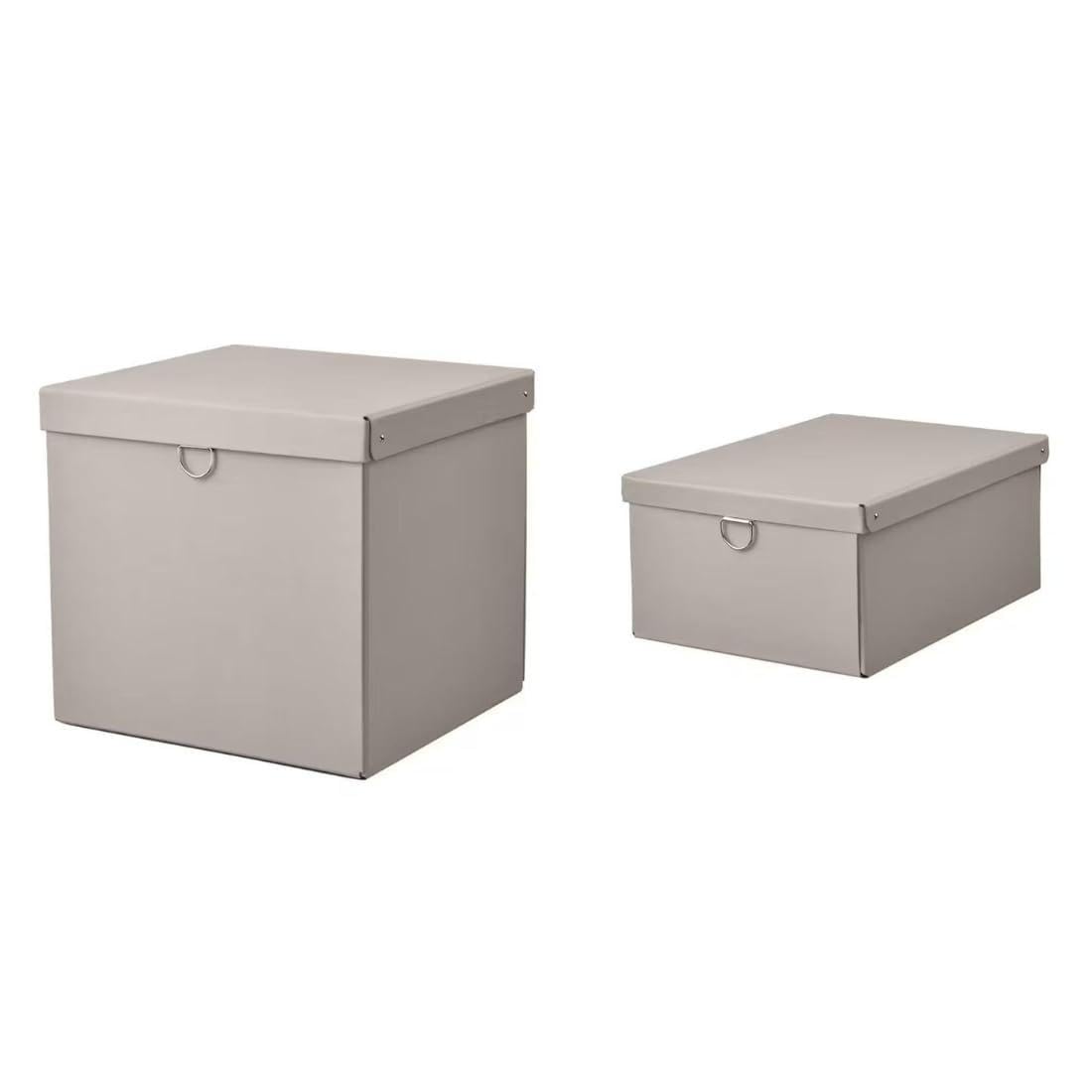 Ikea NIMM Storage box with lid, light grey-beige, 32x30x30 cm, 25x35x15 cm (2 types)