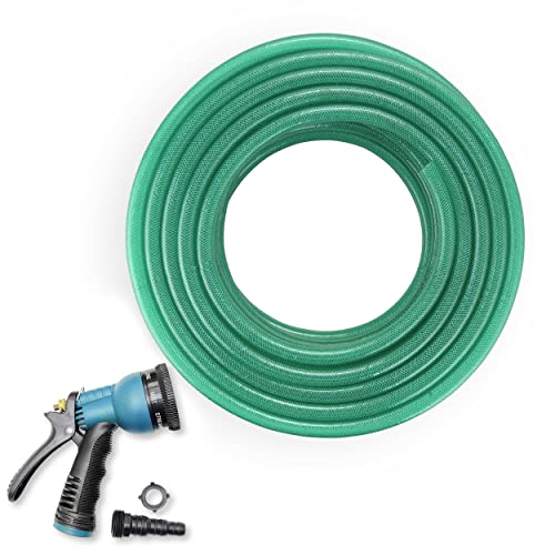 Garbnoire 10 Meter 0.5 inch PVC Heavy Duty Braided Green Garden Pipe | Lightweight, durable & flexible garden hose with garden accessories like hose connector, clamps & water gun | The best choice for outdoor-indoor use (10 M (32.8 Feet))