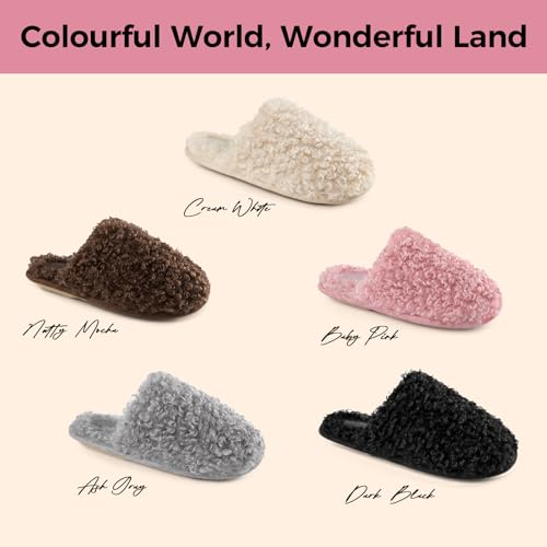 Snug Leaves Women's Scuff Slippers Furry Cute Curly Faux Wool Slip-on Indoor Memory Foam House Shoes3