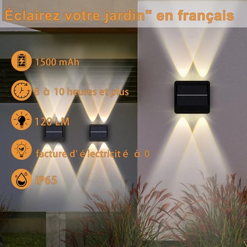 Applique murale solaire d'extérieur étanche LED blanc chaud lot de 2 - 2