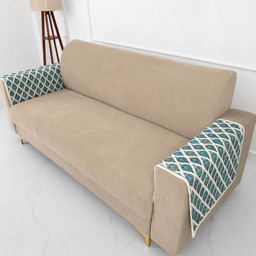 Image of Homerz Premium 'Maharaja Paradise Series' Sofa Cover | Net Fabric Sofa Cover | Washable, Anti-Dust Backed & Wrinkle Resistant Cover (Aqua Lattice, 2 pc Armrest, Armrest)