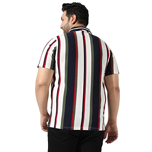Image of Instafab Plus Men's Multicolour Striped Button Up Spread Collar T-Shirt for Casual Wear Regular Fit |Cotton Shirt Crafted with Short Sleeve, Comfort Fit & High-Performance for Everyday Wear