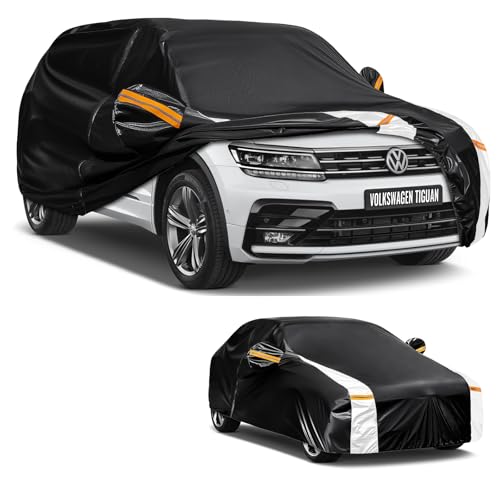 Car Cover Custom Fit for Volkswagen Tiguan(2007-2025), Car Covers for Outside Storage Waterproof Breathable, Full Cover Outdoor All Weather Protection Rain Sun Dust with Zip and Cotton(Black)
