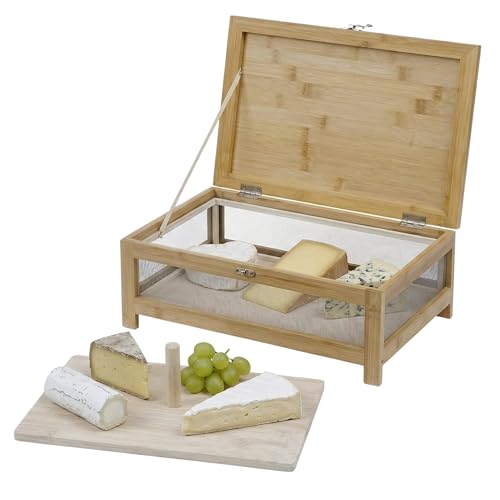 Garde Manger Grillagé en Bois Acier - Meuble de Rangement - Cave à Fromage, Charcuterie, Saucisson, Fruits et Légumes - Boîte avec Plateau de présentation Amovible