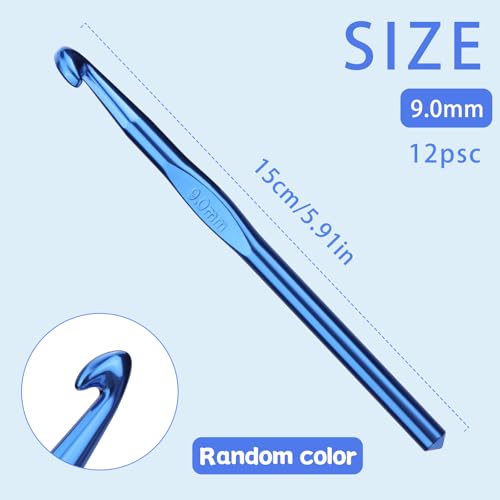 Image of UzecPk 12Pcs 9mm Crochet Hooks, Aluminum Crochet Hook for DIY Craft, Crochet Hook Bulk for Crocheting Yarn Knitting Weave Beginners Women Adults