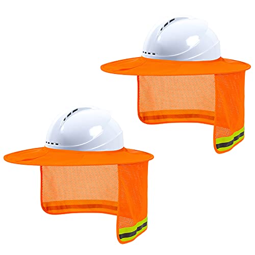 Image of Hard Hat Sun Shade, High Visibility Sun Visor Neck Shade with Reflective Strip, Full Brim, Man & Woman (Hard Hat Not Included), Orange, 2 Pack