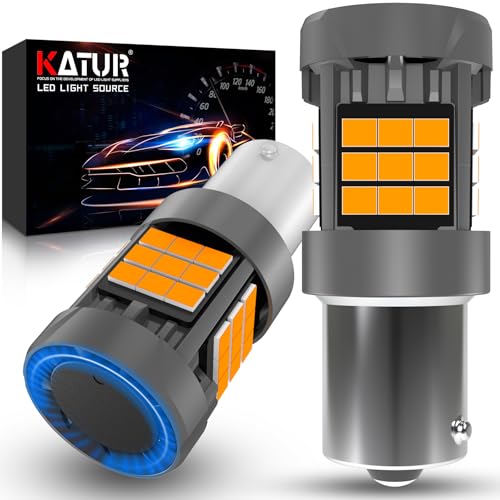 KATUR Bombilla 1156 BAU15S LED, Canbus 500% Brillo 3000LM Ámbar Amarillo con Ventilador 7507 PY21W LED Luces Intermitentes, 2PCS