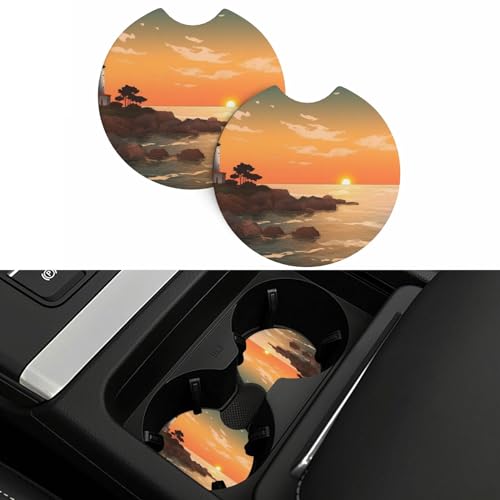 Portavasos para carro 2 piezas diseño paisaje atardecer miniatura 7