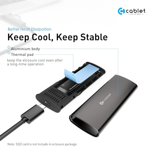 Image of Cablet 10Gbps M.2 NVMe SSD Enclosure Adapter, Tool-Free USB C 3.1 Gen 2, for M-Key & M+B Key NVMe SSD 2230 /2242 /2260 /2280 - Max 8TB, Aluminium Case ReakTek RTL9210 Chipset (MS901-C3)