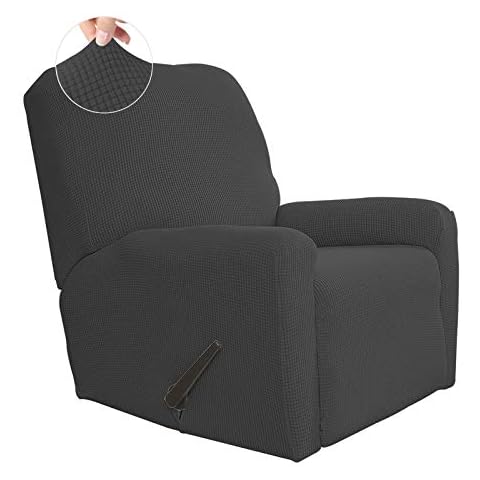 Easy-Going Recliner Stretch Sofa Slipcover Sofa Cover 4-Pieces Furniture Protector Couch Soft with Elastic Bottom, Spandex Jacquard Fabric Small Checks(Recliner,Dark Gray) Cover