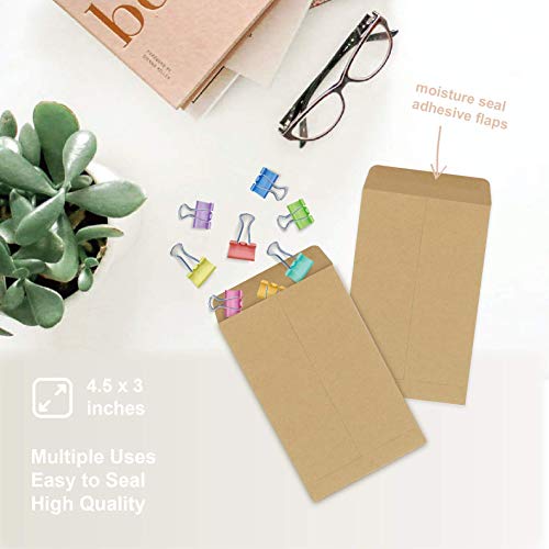 Coin Envelopes, 500 Pack Kraft Seed Envelopes, Small Parts Envelopes With Gummed Seal, 4.5 X 3Inches #TOP1