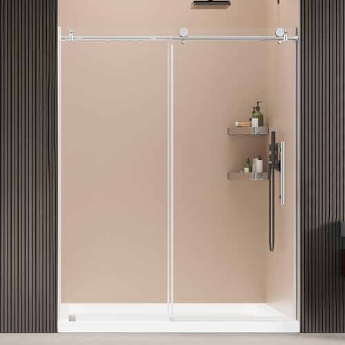58-60' Wx74' H Frameless Single Sliding Shower Door, 5/16' Clear Tempered Glass for Walk-in Shower, Stainless Steel Hardware, Strong Seals Water Protection