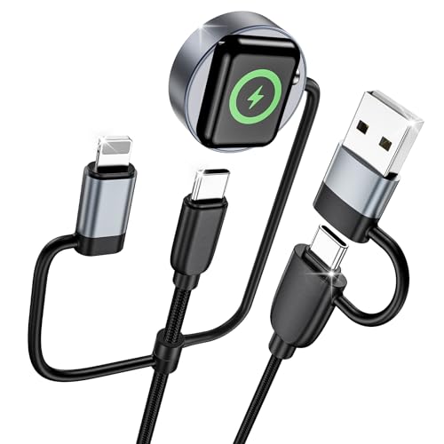 240W USB C to USB C Cable Charger 4 in 1 for Apple Watch Charger Travel Essentials Fast Charging Cable for iWatch iPhone 16/15/14/13 iPad MacBook Samsung S24/S23+ Multi Chargers for All Devices-5FT