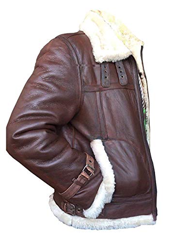 LP-FACON Mannen RAF B3 Gember Aviator Pilot Schapenvacht Bont Shearling Bomber Bruin Lederen Jas - Image 3
