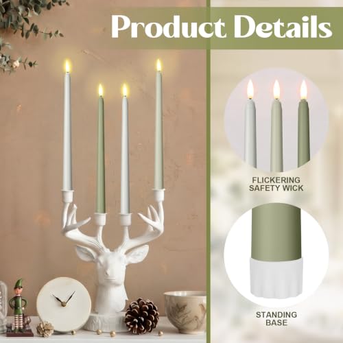 Image of Macarrie 24 Packs Flameless Taper Candles Battery LED 11 inch,Sage Green | Fake Candlelight Flameless Candlesticks Flickering Tapered for Weddings, Parties, Decor, Summer Fall Event