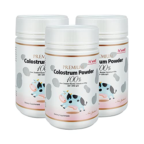 (Pack of 3) Hi Well Premium Pure New Zealand Bovine Colostrum Powder 100% 100g