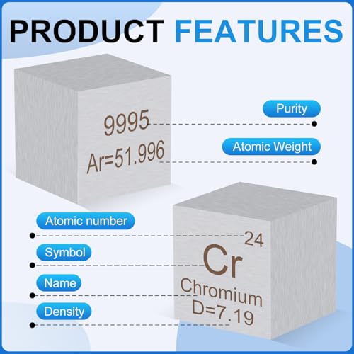 Image of 0.39 inch Chromium Metal Element Cube 10MM Density Cubes 99.95% High Purity, Periodic Table of Elements Collection for Element Collections Hobbies, Pure Chromium Cube(Cr 0.39 Inch)