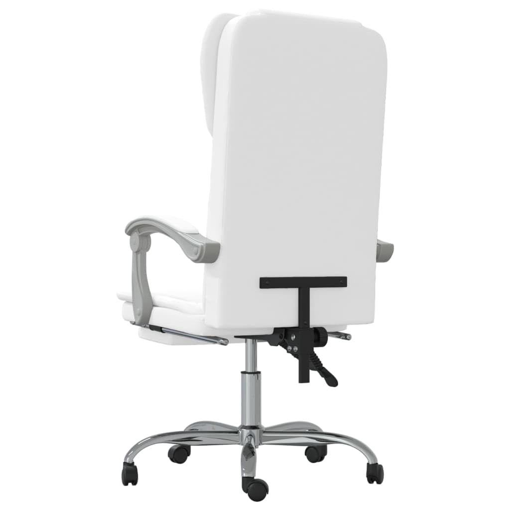 Krzesło biurowe z funkcją leżenia, białe, ze sztucznej skóry, obrotowe, z kółkami i podłokietnikami, ergonomiczne oparcie, do biura, biura, gabinetu, komfortu