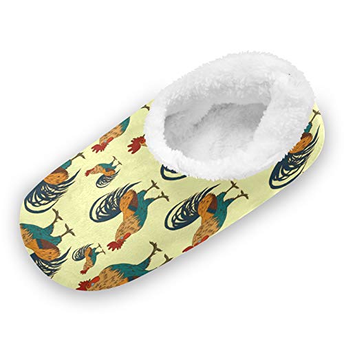 Bright Color Rooster Fuzzy Feet Slippers for Women, Cute Coral Fleece-Lined House Slippers(0mb7d)