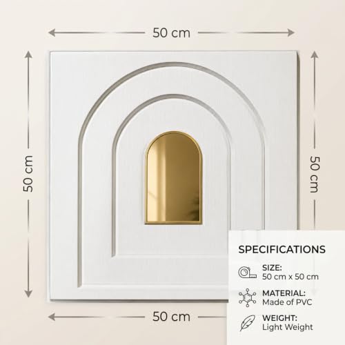 Image of Kayra Decor 3D PVC Wall Panels for Bedroom & Living Room | White Panel with Golden Mirror | Archi Design | 19.7 x 19.7 Inch | Pack of 18 | Covers 42.48 Sq Ft