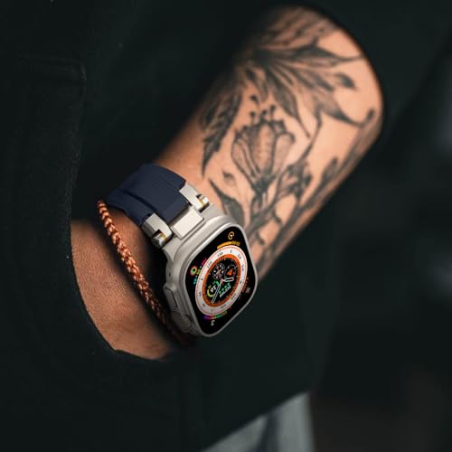 Image of amBand Bands Compatible with Apple Watch Ultra 3 /2 /1 49mm, M1 Sport Series Rugged Durable Strap with Metal Connector to Match Ultra's Titanium Case for iWatch 49 mm Men Titanium /Navy Blue