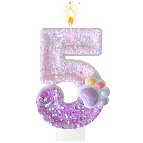 Pink Cat and Dog Paw Birthday Number Candles, Cupcake Decorations...