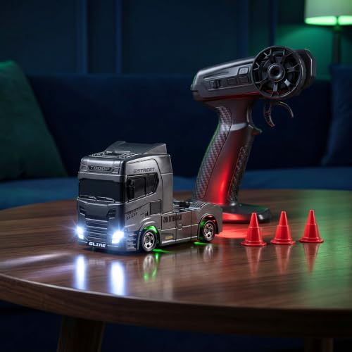 Image of MAC 1:64 Scale RC Drift Truck, 2.4Ghz Remote Control Car Toy, RC Drifting Car, RC Cars, Mini RC Drift Car, 2 Speed Modes, Multi LED Lights and Underglow (Black)
