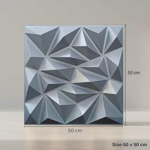 Image of Kayra Decor 3D Wall Panels Diamond Design - Silver Color | 19.7 inch x 19.7 inch (Pack of 18) - Covers 48.42 Sq. Ft | Premium Home & Office Wall Decoration