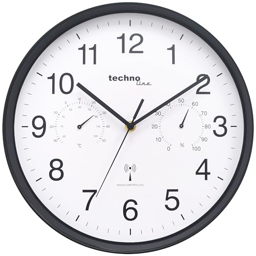 Technoline WT8945 Horloge Murale Radio-pilotée avec Affichage de la température et de l'humidité de l'air Noir 30 cm