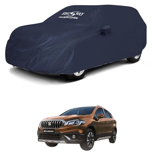 Image of KINGSWAY Accessories Waterproof Car Cover Only Compatible with Maruti Suzuki S Cross Year 2020 to 2022, Mirror Pockets, All Weather, Bird Poop, Scratch and UV Protection Car Body Cover, Grey