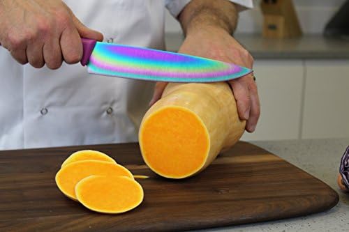 Iridescent Rainbow Coloured Chefs Knife - Professional Chefs/Cooks Kitchen Knife. 20cm Razor Sharp Titanium Nitride Blade. Comfortable Ergonomic Handle. by Taylors Eye Witness. 2 Year Guarantee.