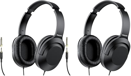 Image of PHILIPS Over Ear Wired Stereo Headphones for Podcasts, Studio Monitoring and Recording Headset for Computer, Keyboard and Guitar with 6.3 mm (1 /4 inch) Add On Adapter (Pack of 2)