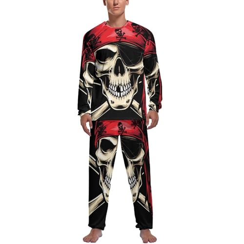 Ensemble pyjama homme tête de mort rouge en coton mélangé doux avec pantalon ajusté
