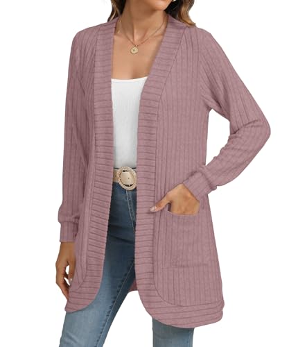 Image of YSYOKOW Cardigan Sweaters for Women Long Sleeve Open Front with Pockets | Long Cardigans for Women Lightweight Soft Casual Dressy Loose Fit Cardigan Sweater with Pockets for Work and Office