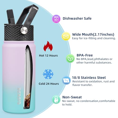 Image of BJPKPK 2 Pack 18oz Insulated Water Bottles with Straw Lids, Stainless Steel