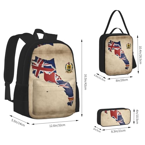 nanger Cayman Islands Flag Map Print 3-Piece Set Backpack, Lunch Bag And Pencil Case, For Travel, College, And Daily Use4