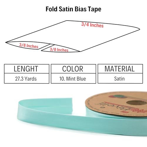 Image of Fold Satin Bias Tape - 99+ Colors - 3 /4 Inches Wide - 27 Yards - Fold Satin Binding Bias Ribbon Fabric Piping Bias Binding Tape for Sewing Clothing DIY (10. Mint Blue) BYS10