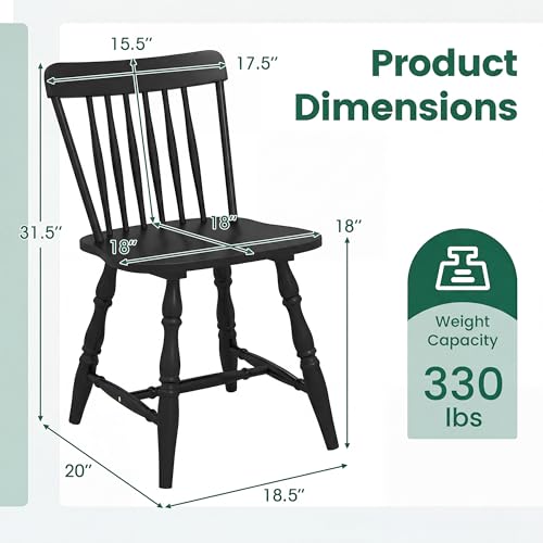 Image of COSTWAY Windsor Chairs Set of 4, Armless Solid Wood Dining Chairs with Spindle Backs, Mid-Century Modern Kitchen Side Chair for Dining Room, Kitchen, Small Space (Black)