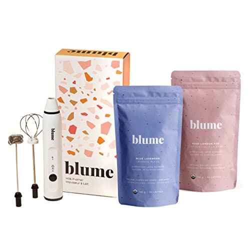 Blume Blue Lavender & Rose Starter Pack - Organic Superfoods Booster for lattes, coffee & smoothies - Vegan, Sugar and Gluten Free - Includes Frother - 60 Servings