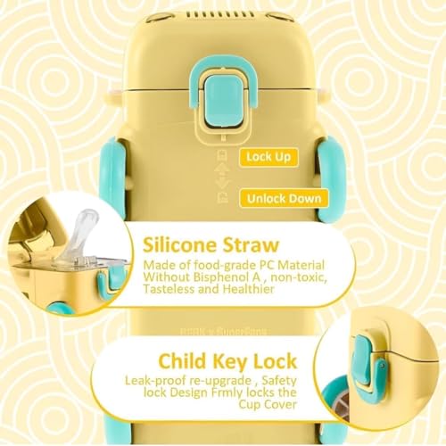 Image of ABS Bus Water Bottle For Kids With Strap, Sipper, & Straw|Leakproof, Bpa Free With Sipper and Lock, 500 Ml| Car Water Bottle For Kids|Cute Bus Shaped Water Bottle For Kids (YELLOW)