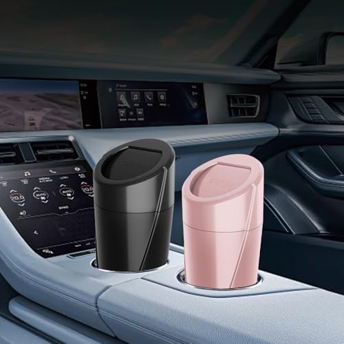 Image of Car Trash Can with 90 Free Garbage Bags - Waterproof, Lid-Closed, Easy-to-Clean Cup Holder Trash Can, Ideal for Car Organization (Black & Pink Combo, 2-Pack, Perfect for Home, and Travel)