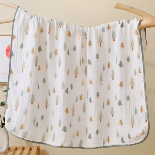 Image of Ultra Soft 6-Layer Muslin Baby Blanket 43 inchx43 inch Breathable Cotton Swaddle Blankets for Babies Toddlers Newborn Birthday Gift All Seasons Green Christmas Tree