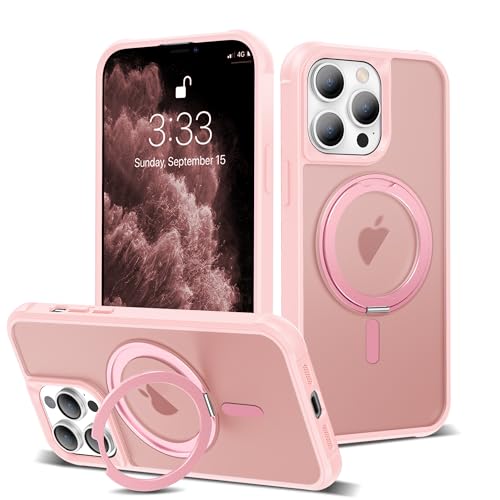 Image of Compatible with iPhone 11 Pro Max Case with Stand 6.5 inch,Pink | Matte Translucent Phone Case for iPhone 11 Pro Max,360 Magnetic Ring Stand,Compatible Mag-Safe,Military Grade Protection