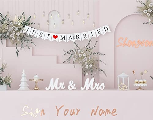 Viopvery Wedding Decorations Set,Large Mr And Mrs Sign & Just Married Banner,Mr & Mrs Signs For Wedding Table,Wooden Letters Sweetheart Table,Photo Props Wedding Decorations For Anniversary,White #TOP2