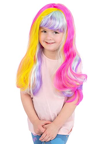 Smiffys Unicorn Rainbow Wig, Girls Fancy Dress, Child Dress Up Wigs, Multi-colour