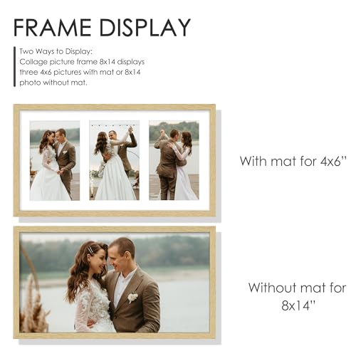 Image of DUENPY 8x14 Collage Picture Frame, Made of Natural Solid Wooden Picture Frames, Displays 3 Picture Frames 4x6, or 8x14 (Without Mat) Wall Decor, Wall Hanging, or Tabletop, Solid Color.