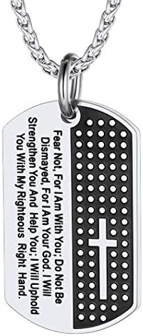 Richsteel Army Dog Tag Pendant with Chain Necklace for Men Women, Text/Photo Customized Available, Bible Verse/Black Carbon Fiber/Mechanical/Classical Style, Send Gift Box
