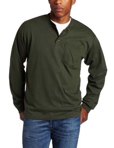 Key Industries Men's Long Sleeve Heavyweight 3-Button Pocket Henley, Forest Green, X-Large