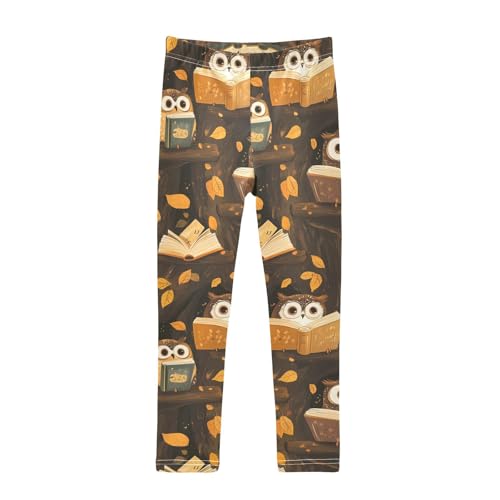 ALAZA Girls' Leggings Children's Yoga Pants Skinny Printed Dance Owl Reading Comfortable 4T