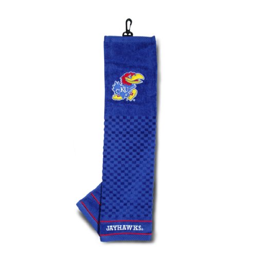 Image of Team Golf NCAA Kansas Jayhawks Embroidered Golf Towel Embroidered Golf Towel, Checkered Scrubber Design, Embroidered Logo